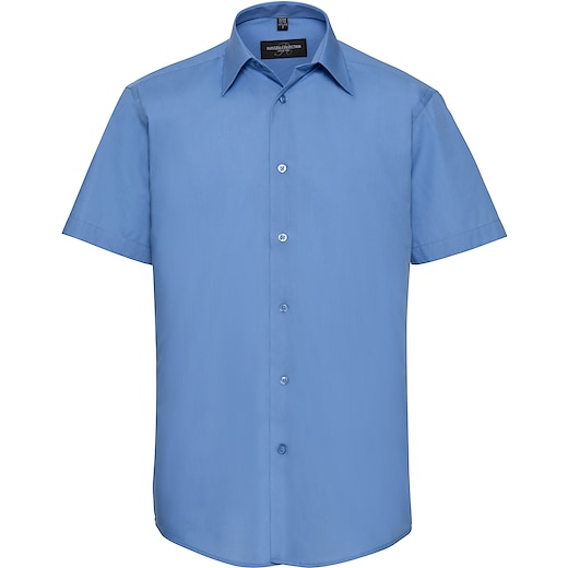 blå Russell Men´s Cap Sleeve Fitted Polycotton Poplin Shirt 925M - corporate blue