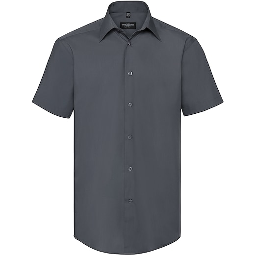 grå Russell Men´s Cap Sleeve Fitted Polycotton Poplin Shirt 925M - convoy grey