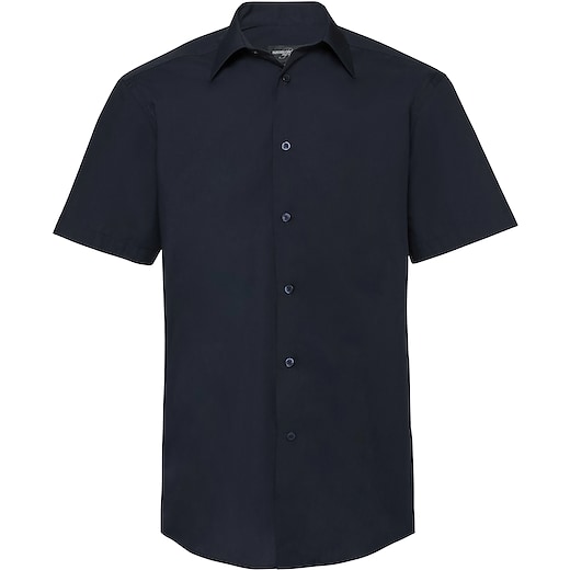 blå Russell Men´s Cap Sleeve Fitted Polycotton Poplin Shirt 925M - french navy