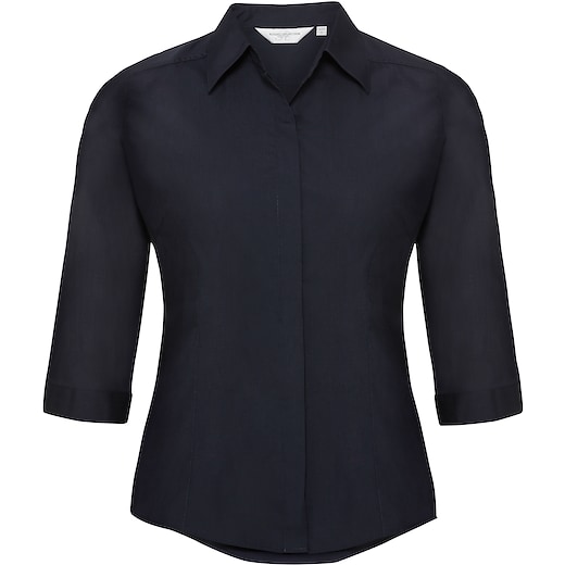 blå Russell Ladies´ 3/4 Sleeve Fitted Polycotton Shirt 926F - french navy
