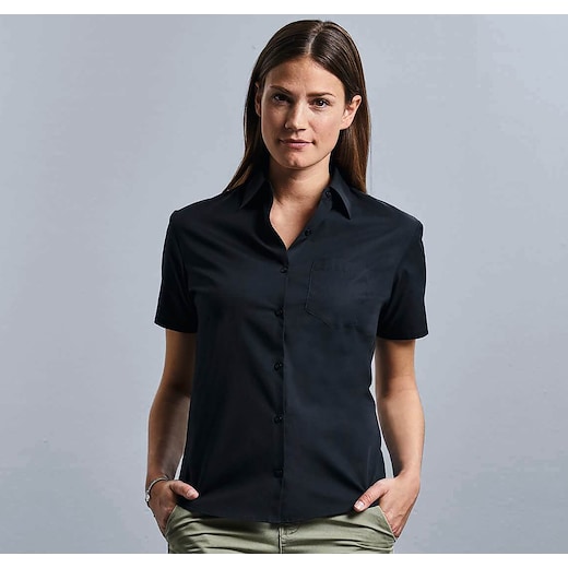 noir Russell Ladies´ Short Sleeve Pure Cotton Shirt 937F - black