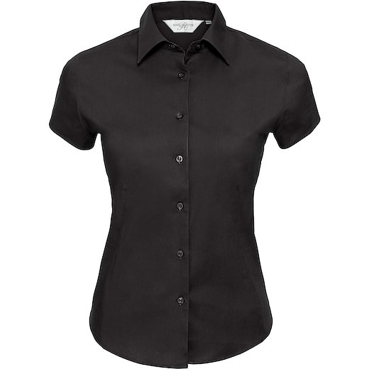 svart Russell Ladies´ Short Sleeve Fitted Stretch Shirt 947F - black