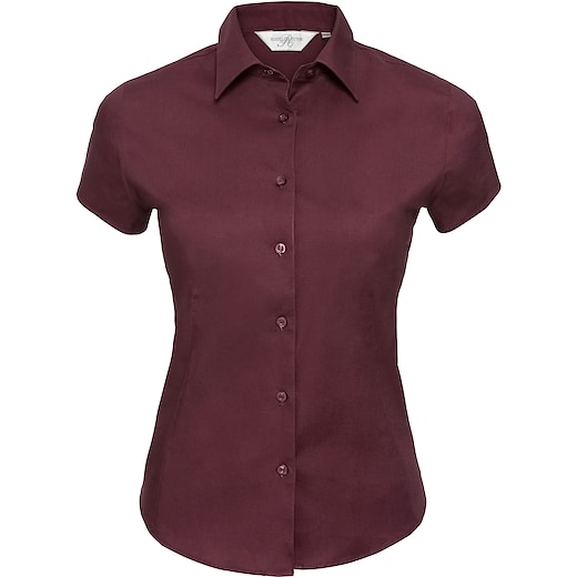 röd Russell Ladies´ Short Sleeve Fitted Stretch Shirt 947F - port