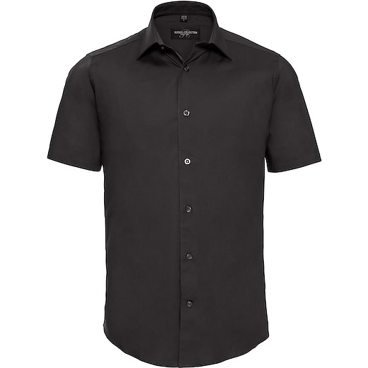 svart Russell Men´s Short Sleeve Fitted Stretch Shirt 947M - black