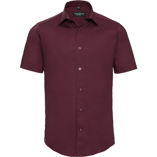 röd Russell Men´s Short Sleeve Fitted Stretch Shirt 947M - port