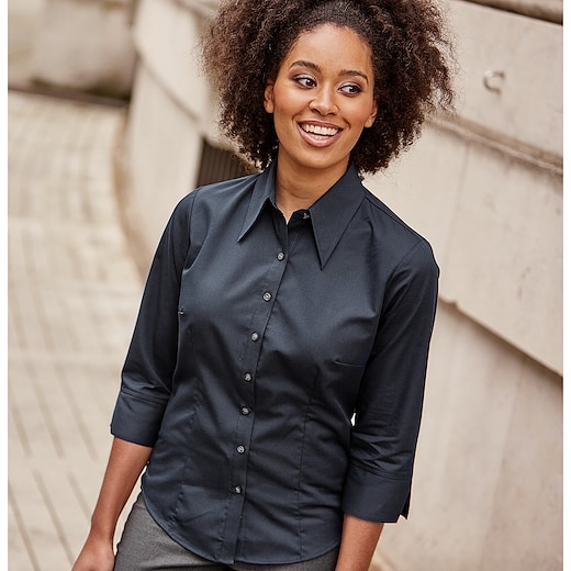 blå Russell Ladies´ 3/4 Sleeve Fitted Tencel® Shirt 954F - navy