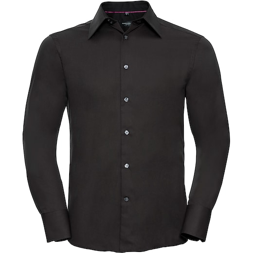 svart Russell Men´s Long Sleeve Fitted Tencel® Shirt 954M - black