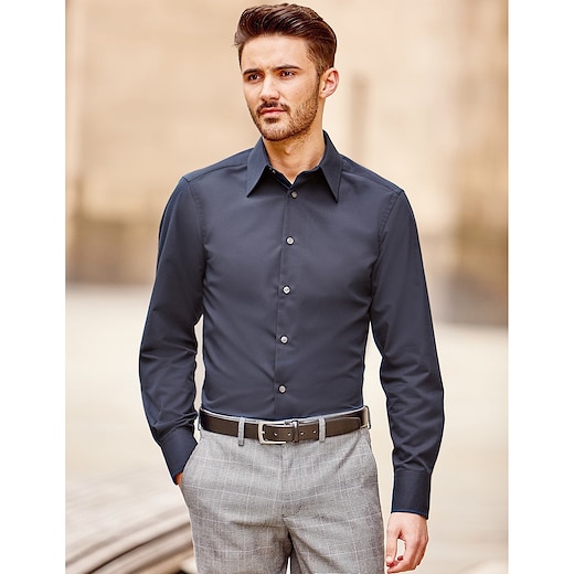 sininen Russell Men´s Long Sleeve Fitted Tencel® Shirt 954M - navy