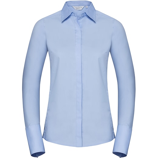 blå Russell Ladies´s Long Sleeve Fitted Stretch Shirt 960F - bright sky