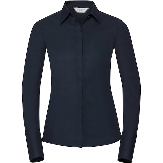 blå Russell Ladies´s Long Sleeve Fitted Stretch Shirt 960F - navy