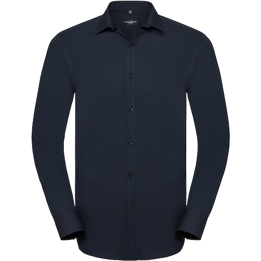blå Russell Men´s Long Sleeve Fitted Stretch Shirt 960M - bright navy