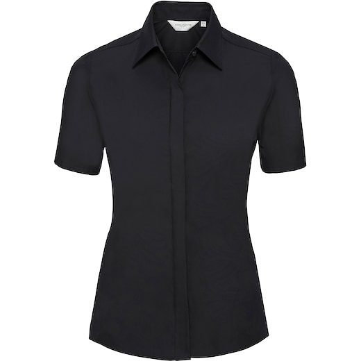 svart Russell Ladies´ Short Sleeve Fitted Stretch Shirt 961F - black