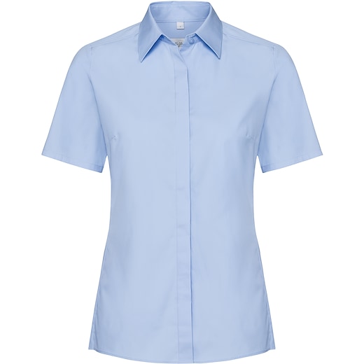 blå Russell Ladies´ Short Sleeve Fitted Stretch Shirt 961F - bright sky