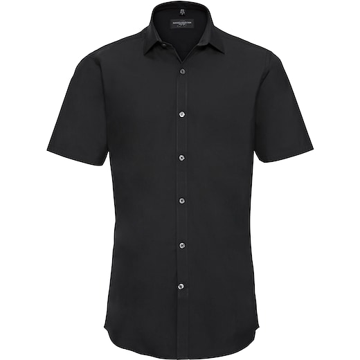 svart Russell Men´s Short Sleeve Fitted Stretch Shirt 961M - black