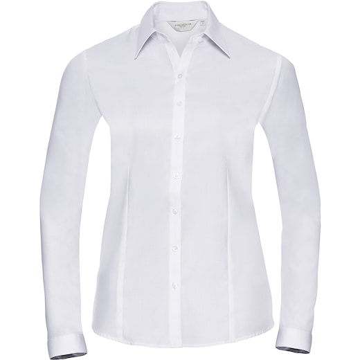 vit Russell Ladies´ Long Sleeve Tailored Herringbone Shirt 962F - white