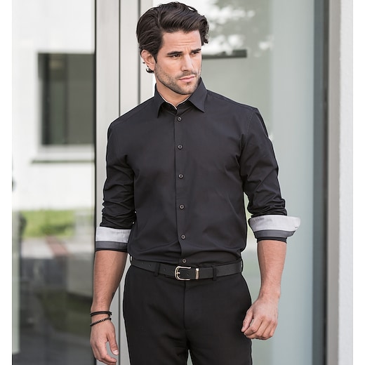 negro Russell Men´s Long Sleeve Contrast Stretch Shirt 966M - black/ oxford grey/ convoy grey