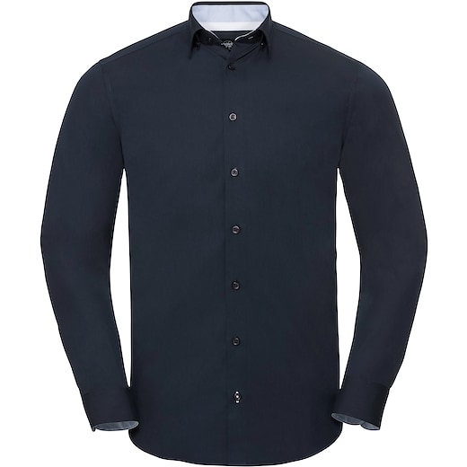 blå Russell Men´s Long Sleeve Contrast Stretch Shirt 966M - bright navy/ oxford blue/ white