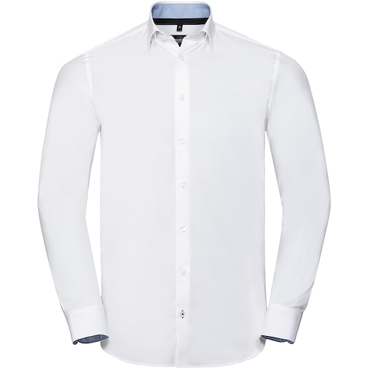 vit Russell Men´s Long Sleeve Contrast Stretch Shirt 966M - white/ oxford blue