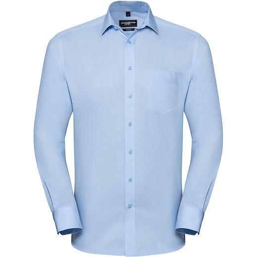 blå Russell Men´s Long Sleeve Tailored Coolmax® Shirt 972M - light blue