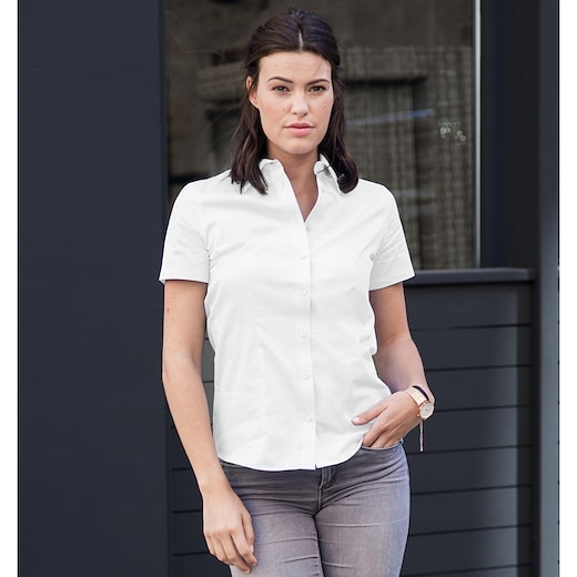 valkoinen Russell Ladies´ Short Sleeve Tailored Coolmax® Shirt 973F - white