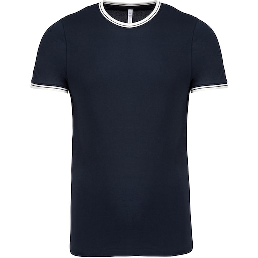 blå Kariban Men´s Pique Knit Crew Neck T-shirt - navy/ off white