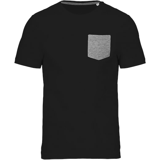 svart Kariban Organic Cotton T-shirt Pocket - black/ grey heather