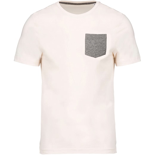grigio Kariban Organic Cotton T-shirt Pocket - cream/ grey heather