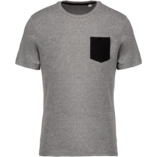 harmaa Kariban Organic Cotton T-shirt Pocket - grey heather/ black