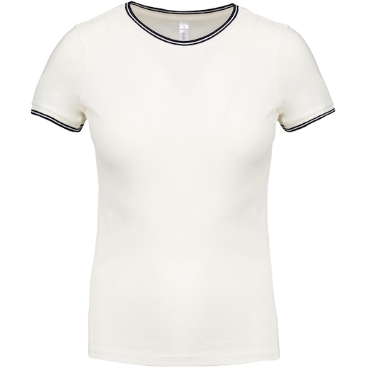 blå Kariban Ladies´ Pique Knit Crew Neck T-shirt - off white/ navy