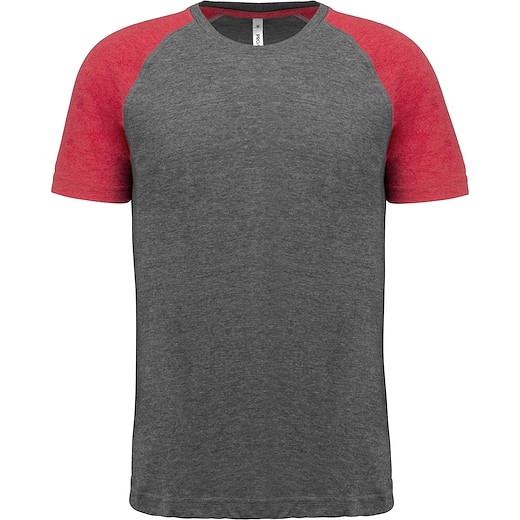 punainen Kariban Adult TriBlend Two-Tone T-shirt - grey heather/ sport red heather