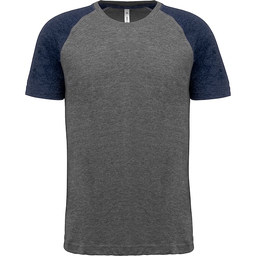 bleu Kariban Adult TriBlend Two-Tone T-shirt - grey heather/ sport navy heather