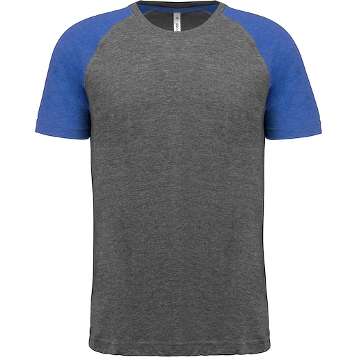 sininen Kariban Adult TriBlend Two-Tone T-shirt - grey heather/ sport royal blue