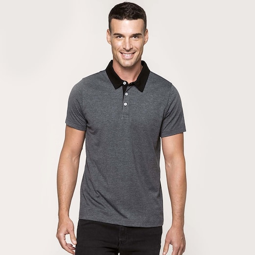 grau Kariban Men´s Two-Tone Jersey Polo Shirt - graphite grey/ black