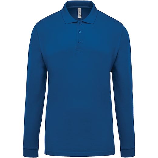blå Kariban Men´s Long-Sleeved Pique Polo Shirt - light royal blue