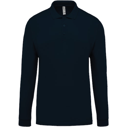 blå Kariban Men´s Long-Sleeved Pique Polo Shirt - navy