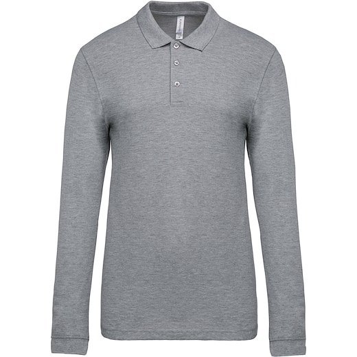 grå Kariban Men´s Long-Sleeved Pique Polo Shirt - oxford grey