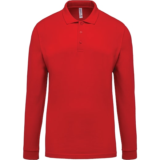 rød Kariban Men´s Long-Sleeved Pique Polo Shirt - red