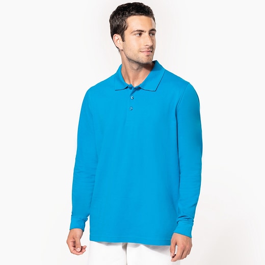 blå Kariban Men´s Long-Sleeved Pique Polo Shirt - tropical blue