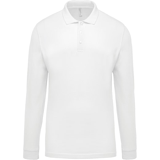hvit Kariban Men´s Long-Sleeved Pique Polo Shirt - white