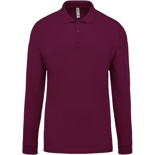 rød Kariban Men´s Long-Sleeved Pique Polo Shirt - wine