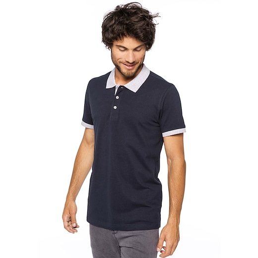 blanco Kariban Men´s Two-tone Pique Polo Shirt - azul marino/ gris oxford