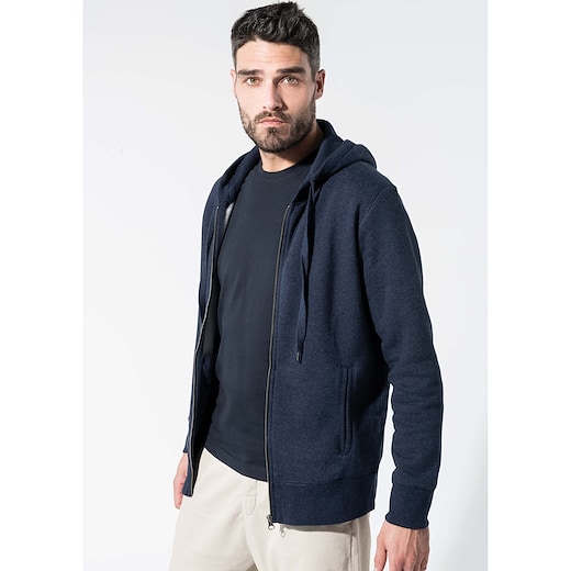 blå Kariban Men´s Organic Full Zip Hooded Sweatshirt - french navy heather