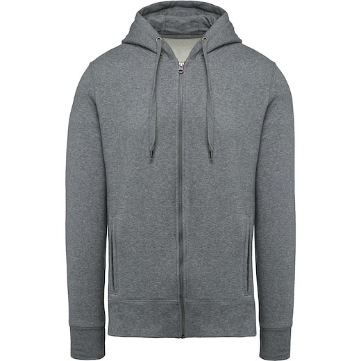 harmaa Kariban Men´s Organic Full Zip Hooded Sweatshirt - heather grey