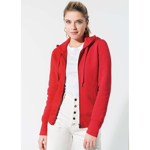 rouge Kariban Ladies´ Organic Full Zip Hooded Sweatshirt - red