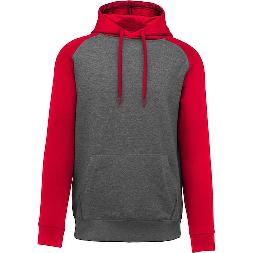 rosso Kariban Two-Tone Hooded Sweat - grey heather/ sport red heather