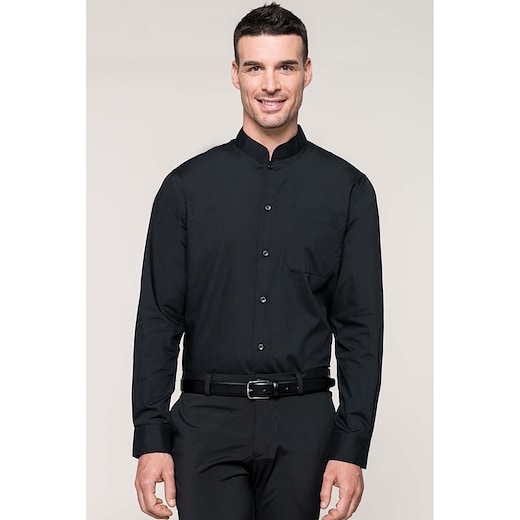 sort Kariban Men´s Mandarin Collar Shirt - black