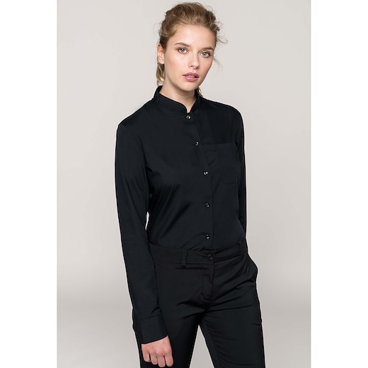 schwarz Kariban Ladies´ Mandarin Collar Shirt - black