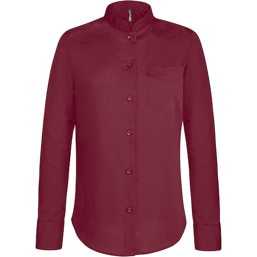 röd Kariban Ladies´ Mandarin Collar Shirt - wine