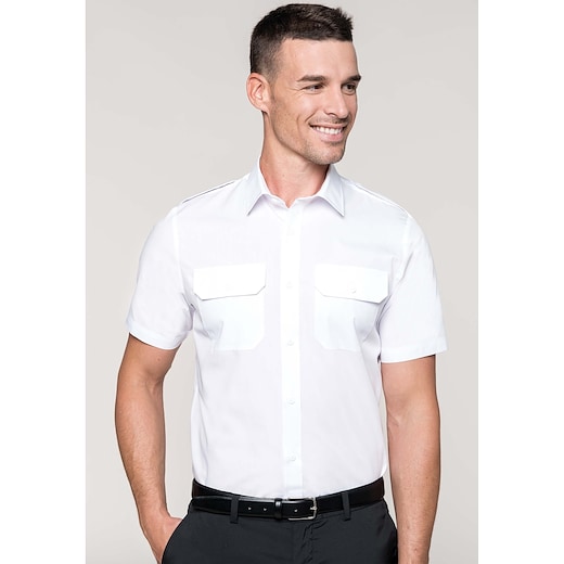 hvit Kariban Men´s Short-Sleeved Pilot Shirt - white