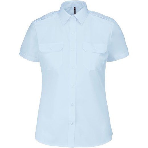 blå Kariban Ladies´ Short-Sleeved Pilot Shirt - sky